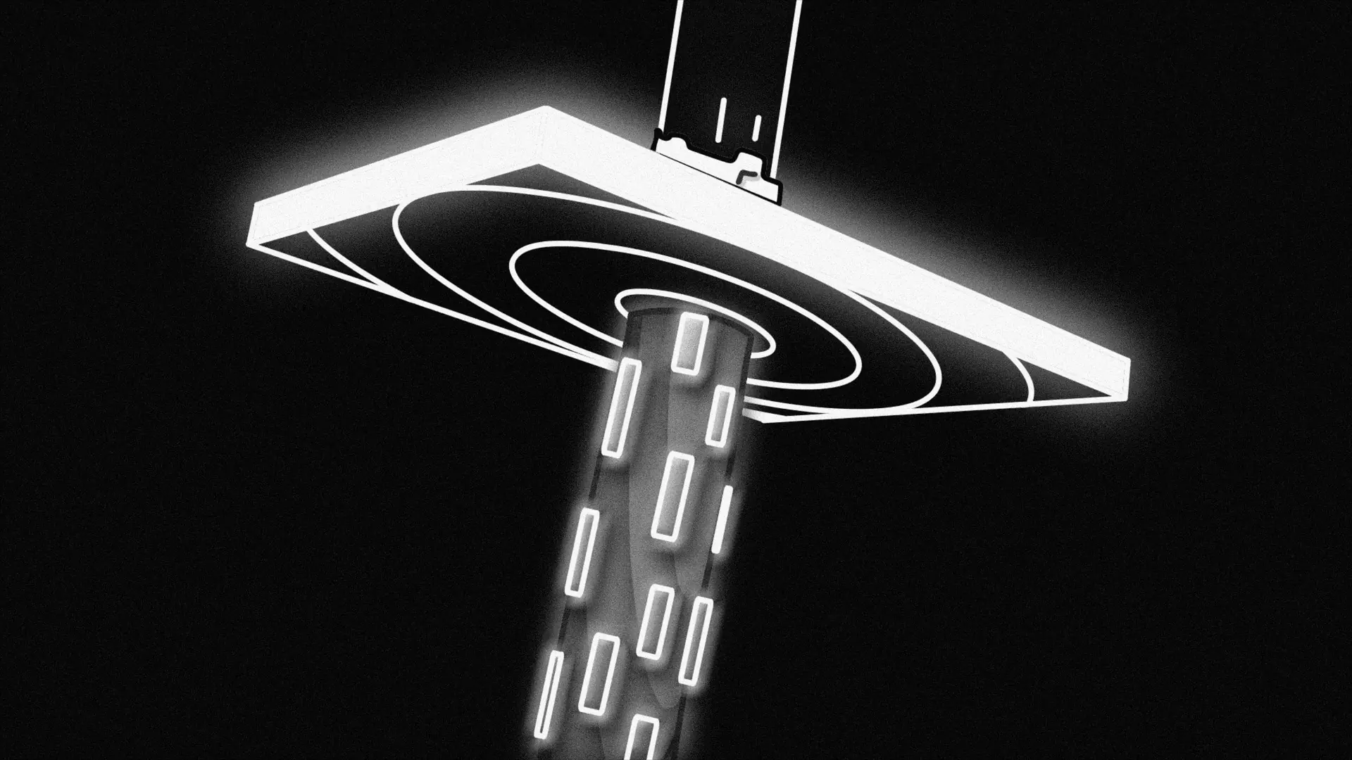 Abstract black-and-white render of a glowing platform